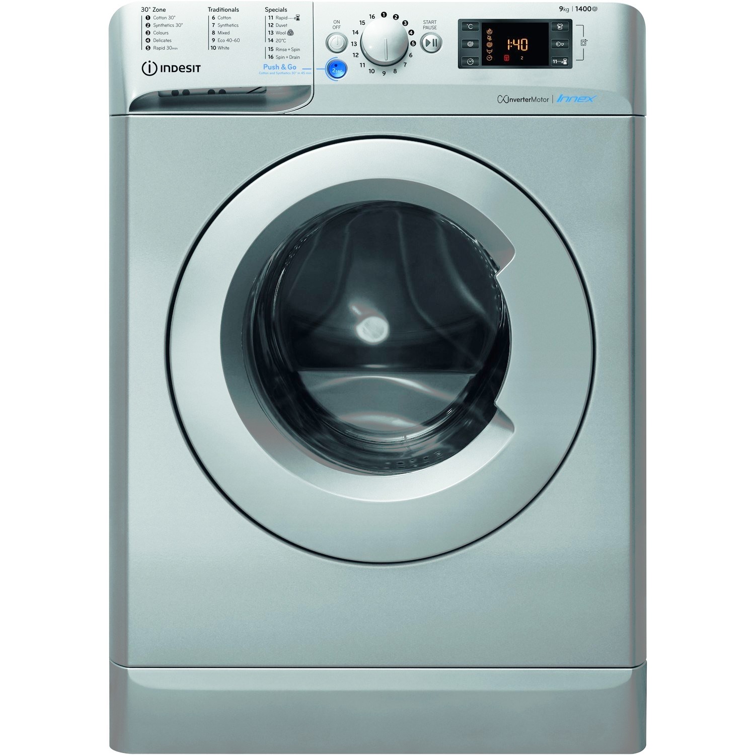 Refurbished Indesit BWE91483XSUKN Freestanding 9KG 1400 Spin Washing Machine Silver