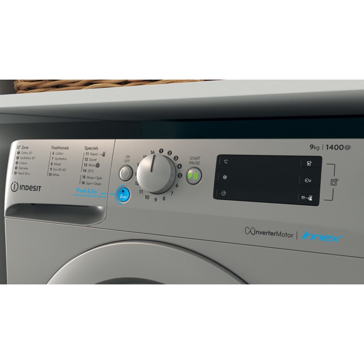 Indesit Innex 9kg 1400rpm Washing Machine - Silver