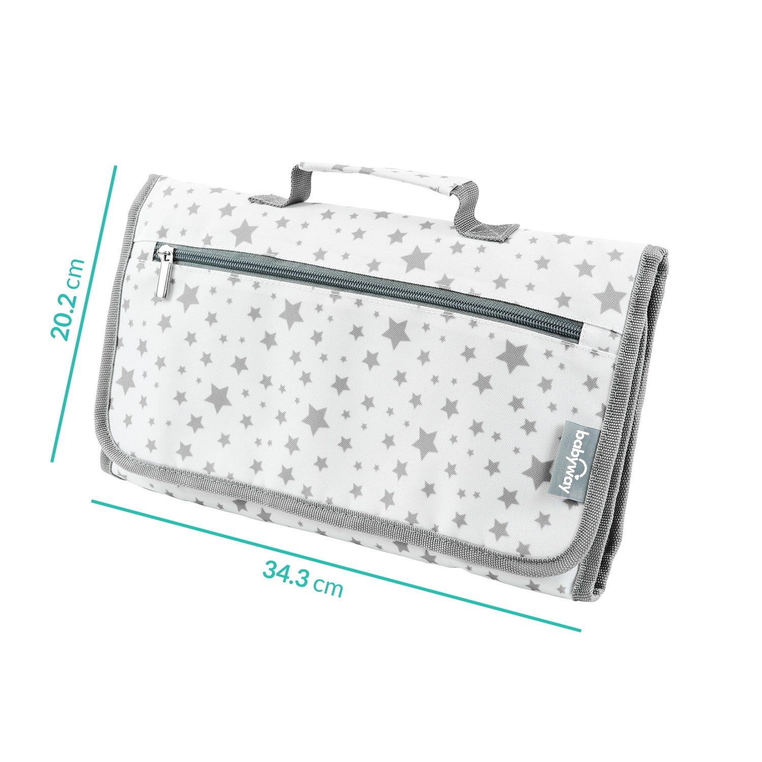 Portable Bag Waterproof Pad w// Pockets Babyway Travel Changing Mat Grey Stars