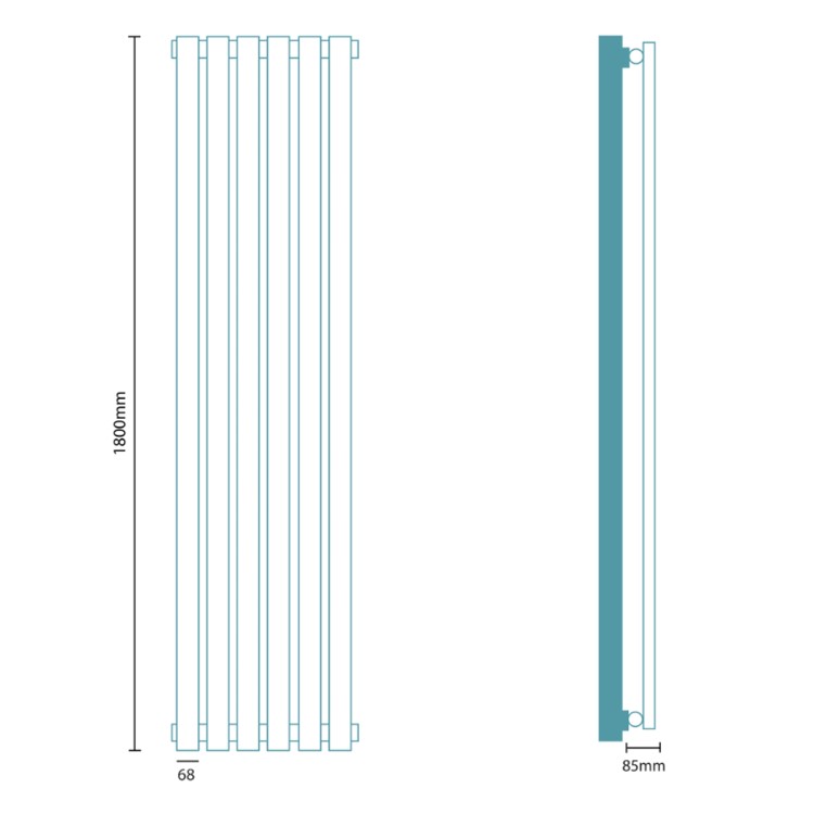 Vega Flat Single Panel Chrome Vertical Radiator - 1800 x 450mm 