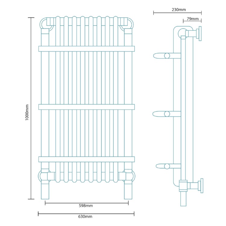 Huntington Wall Hung Traditional Bathroom Towel Radiator - 1000 x 630mm