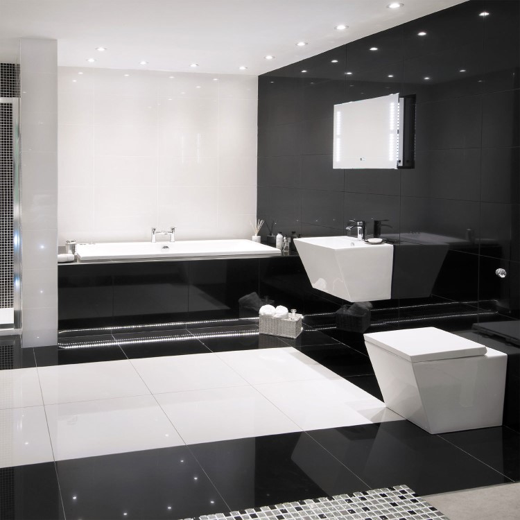 GRADE A1 - Absolute Black Polished Porcelain Wall/Floor Tile box of 8