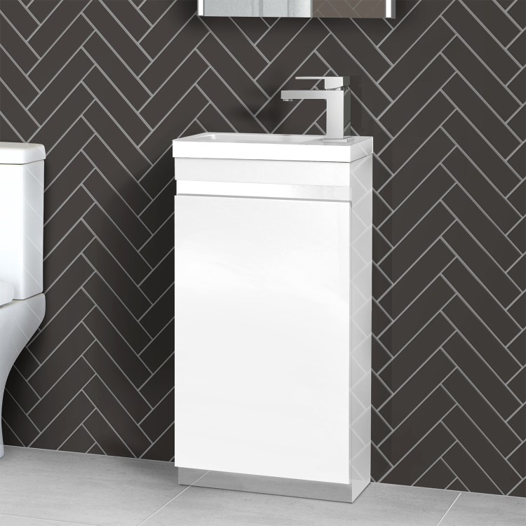 420mm Vanity Basin Unit - White Single Door Unit - Vigo Range