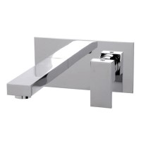 GRADE A2 - Wall Mounted Chrome Basin Mixer Tap - Cube
