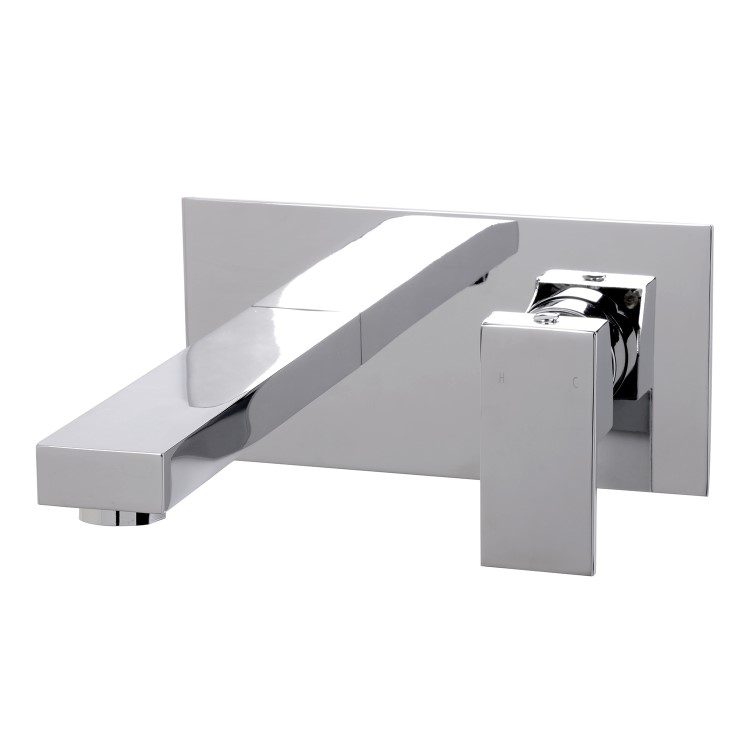 Chrome Wall Mounted Bath and Wall Mounted Basin Tap Set - Cube