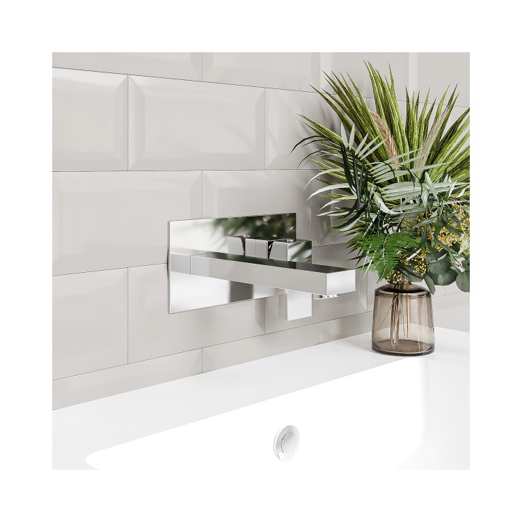 Chrome Wall Mounted Bath and Wall Mounted Basin Tap Set - Cube