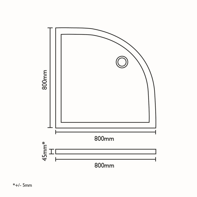 Quadrant Low Profile Shower Tray 800 x 800mm - Slim Line