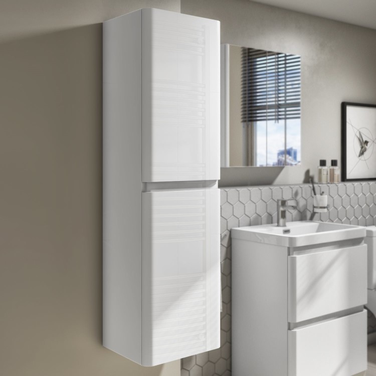 Wall Hung Tall Boy Storage Unit 1400mm - White Gloss - Portland