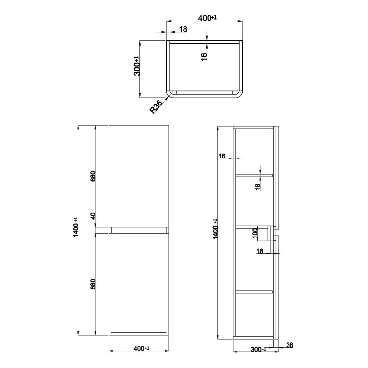 Wall Hung Tall Boy Storage Unit 1400mm - White Gloss - Portland