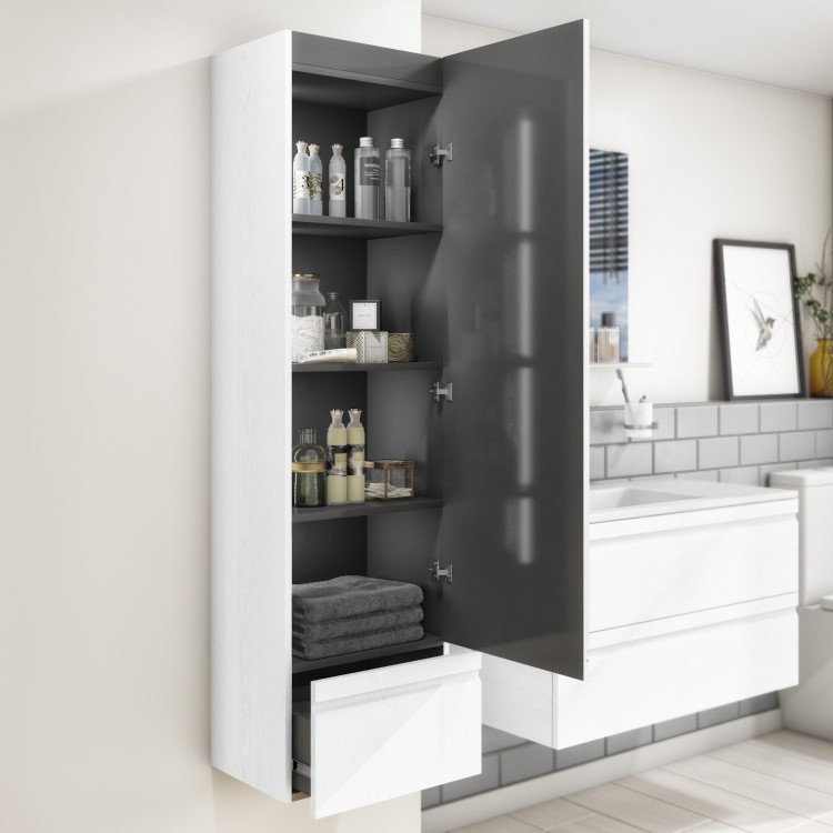 GRADE A1 - 400mm Wall Hung 2 Door Storage Unit White - Boston