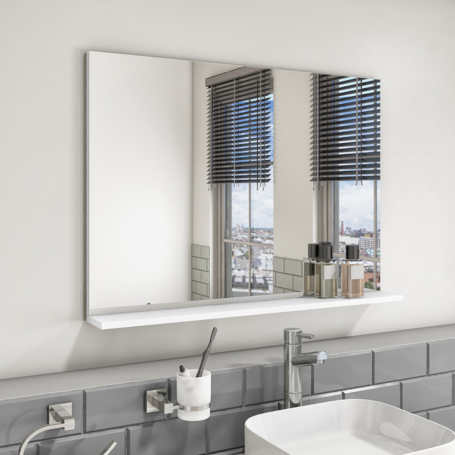 Rectangular White Mirror With Shelf 650 x 900mm - Boston