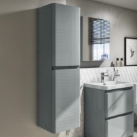 GRADE A1 - 1400mm Light Grey Gloss Wall Hung Tall Boy Storage Unit - Portland GRADE A1 - 1400mm Light Grey Gloss Wall Hung Tall Boy Storage Unit - Portland