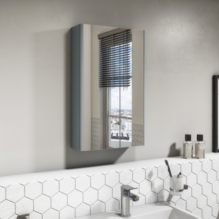 Light Grey Mirrored Wall Bathroom Cabinet 400 x 650mm - Portland