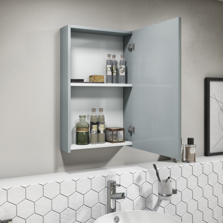 Light Grey Mirrored Wall Bathroom Cabinet 400 x 650mm - Portland