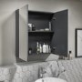 Dark Grey Mirrored Wall Bathroom Cabinet 600 x 650mm - Portland