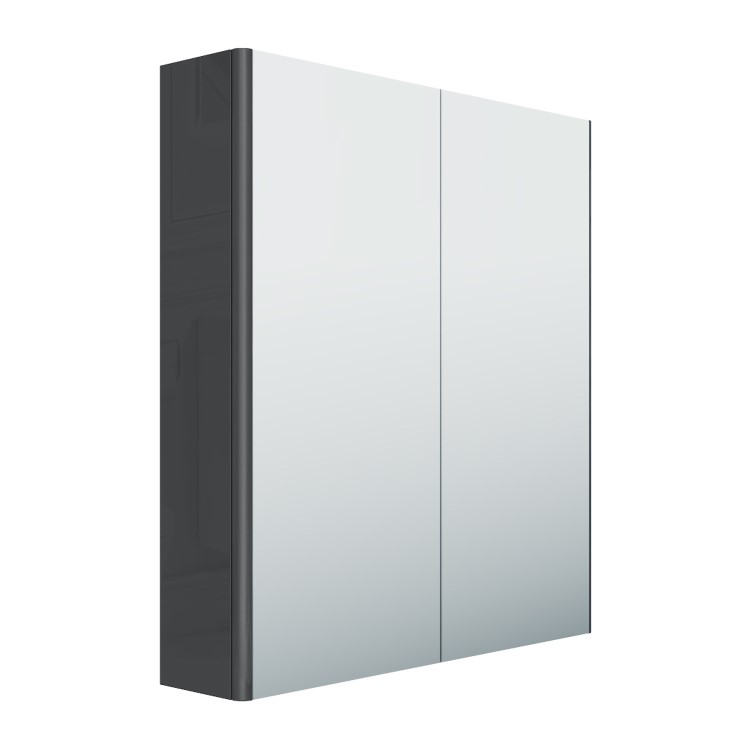 Dark Grey Mirrored Wall Bathroom Cabinet 600 x 650mm - Portland
