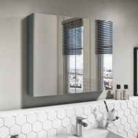 800mm Wall Hung Mirrored 3 Door Cabinet Gloss Light Grey - Portland