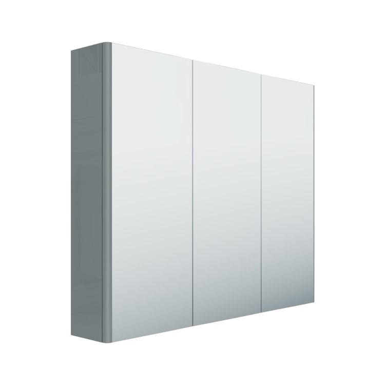 800mm Wall Hung Mirrored 3 Door Cabinet Gloss Light Grey - Portland