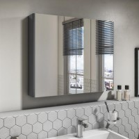800mm Dark Grey Gloss Wall Hung Mirrored 3 Door Bathroom Cabinet - Portland