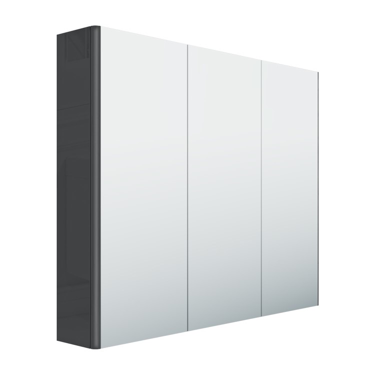 800mm Dark Grey Gloss Wall Hung Mirrored 3 Door Bathroom Cabinet - Portland