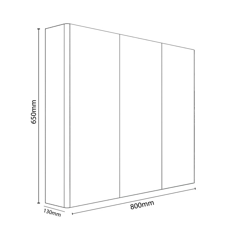800mm Dark Grey Gloss Wall Hung Mirrored 3 Door Bathroom Cabinet - Portland