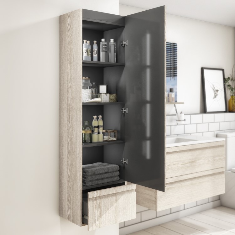 GRADE A1 - 400mm Wall Hung 2 Door Storage Unit Light Oak - Boston
