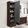 GRADE A2 - Dark Wood Effect Wall Mounted Tall Bathroom Cabinet 400mm - Boston