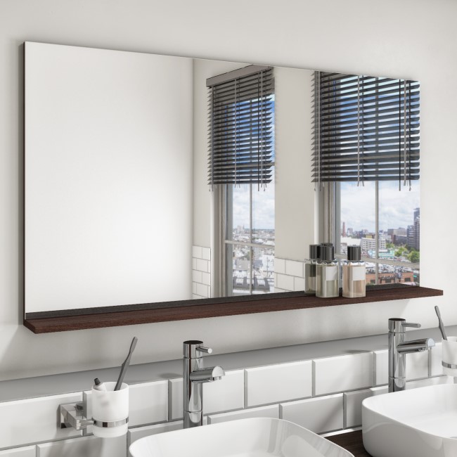Large Dark Oak Bathroom Mirror with Shelf 1200 x 650mm - Boston