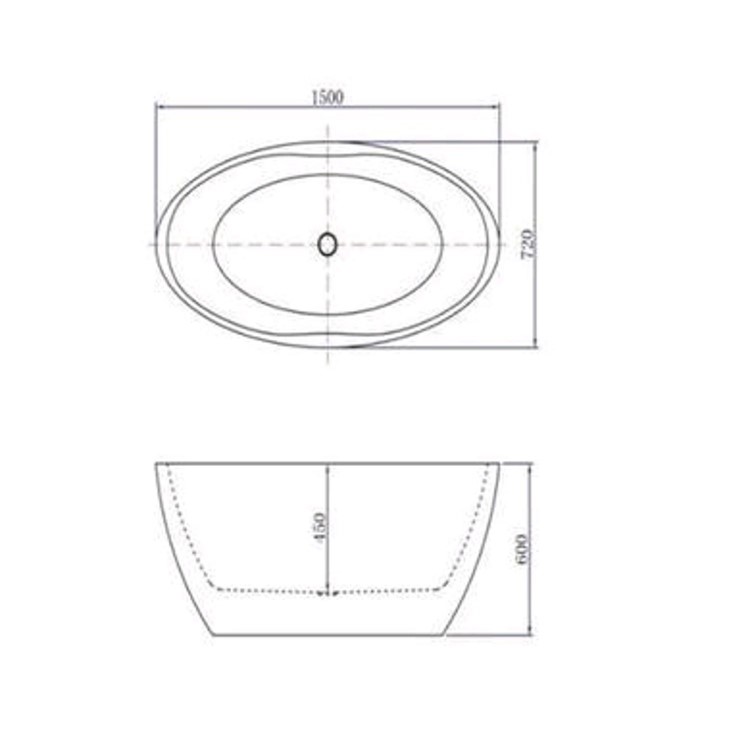 GRADE A2 - Alvor 1500 x 720 Matt Finish Oval Freestanding Bath