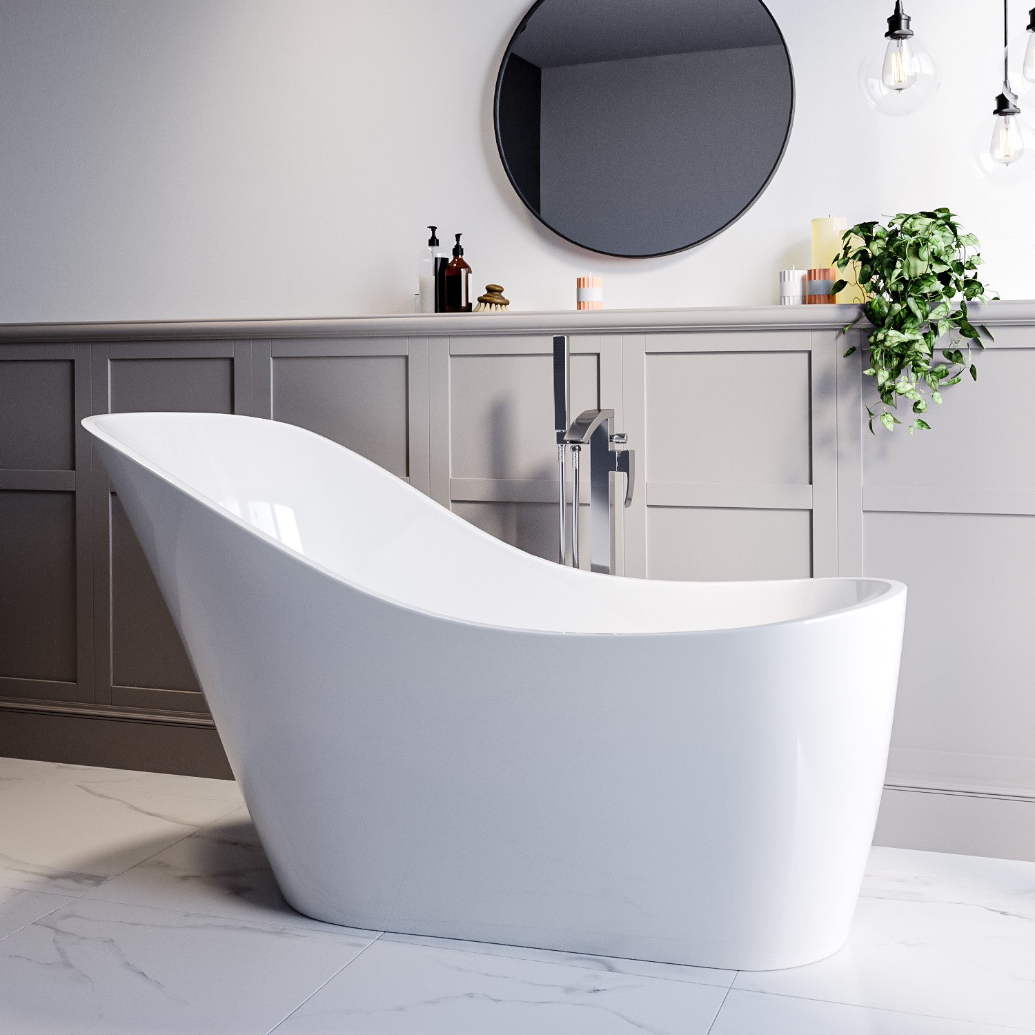 Charlotte Edwards Portobello Matt Black Small FreeStanding Bath - 1590 x  680 x 800mm