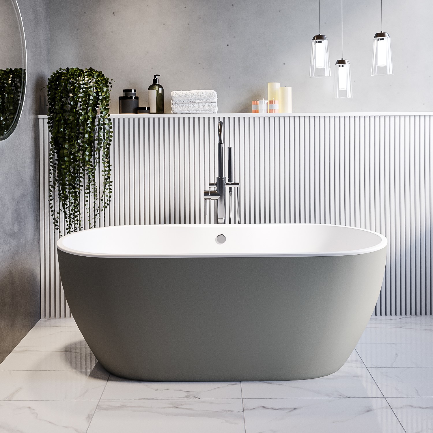 Grey Freestanding Double Ended Bath 1655 x 750mm - Almada