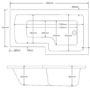L Shaped Shower Bath Right Hand 1500 x 850mm - Lomax