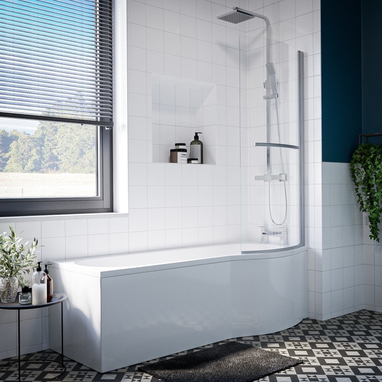 Portland Right Hand P Shape Shower Bath - 1700 x 850mm