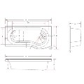 Portland Left Hand P Shape Shower Bath - 1700 x 850mm