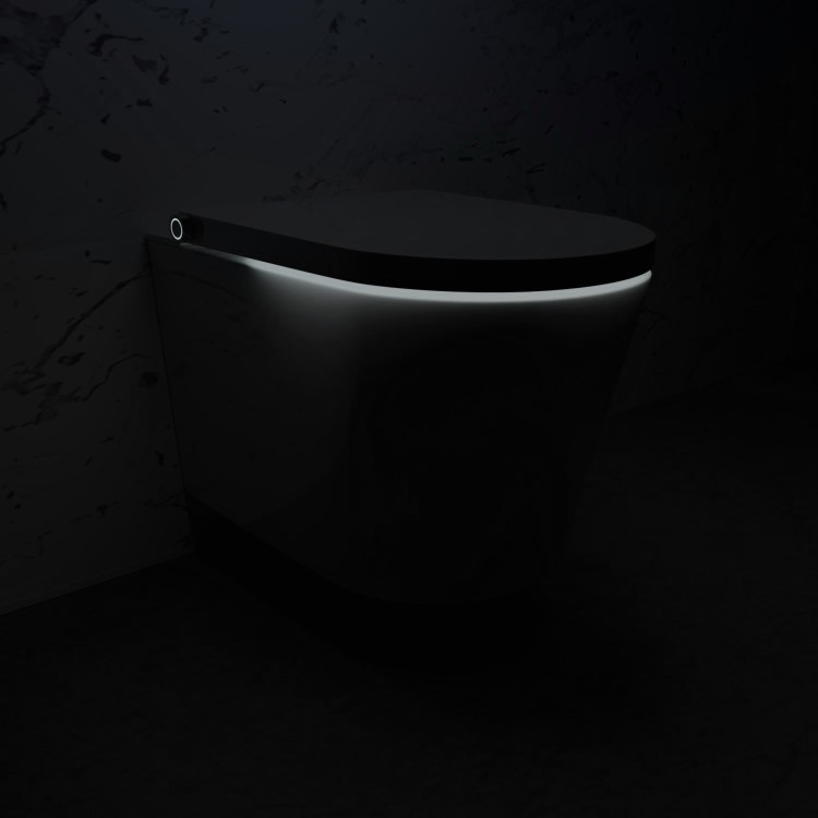 Wall Hung Smart Bidet Japanese Toilet & 820mm Frame Cistern and Black Sensor Flush Plate - Purificare