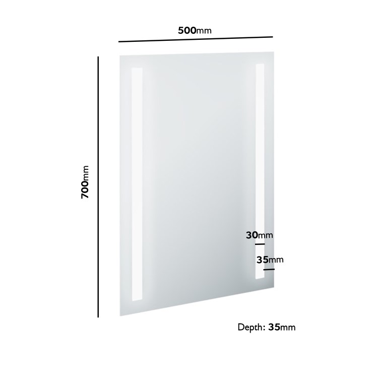 Rectangular LED Bathroom Mirror with Demister 500 x 700mm - Capella