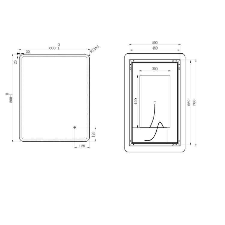 ONLY OPENED - Rectangular LED Heated Bathroom Mirror 600 x 800mm - Ariel