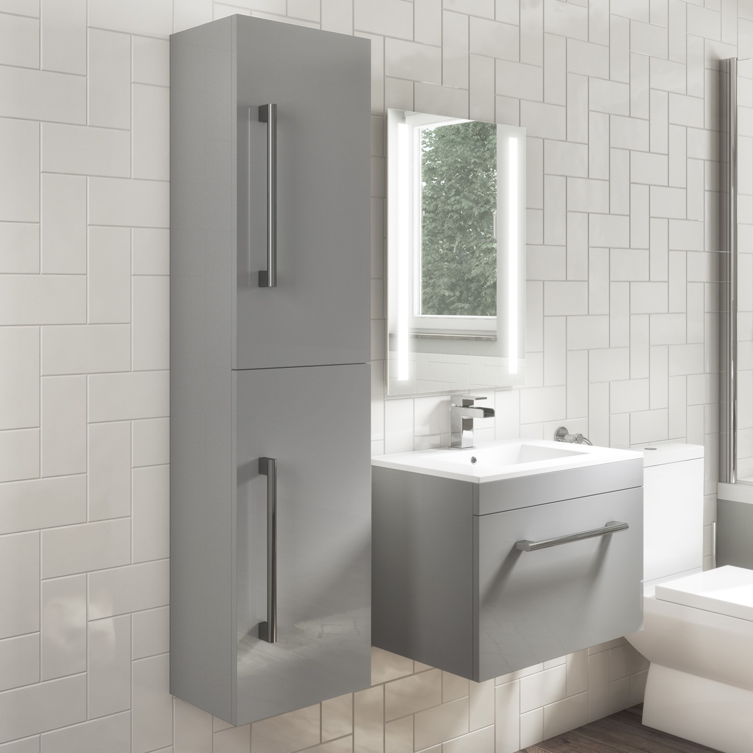 1400mm Wall Hung Tall Boy Bathroom Cabinet Grey Ashford Beba 24938 Appliances Direct