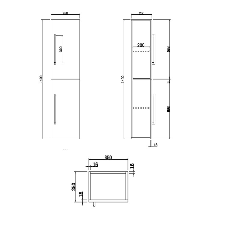 GRADE A2 - 1400mm Wall Hung Tall Boy Bathroom Cabinet - Grey - Ashford