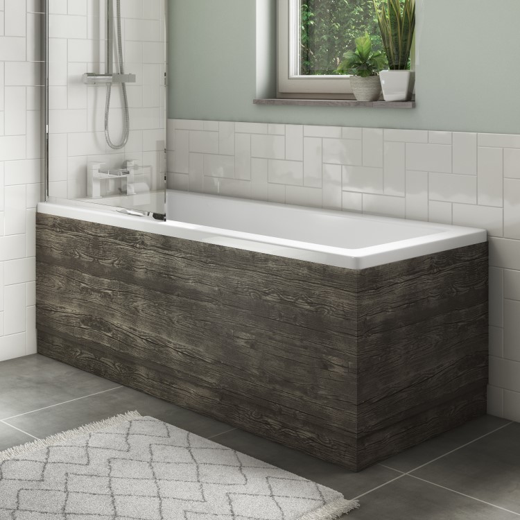 GRADE A1 - 1500mm Grey Wood Grain Bath Front Panel - Ashford
