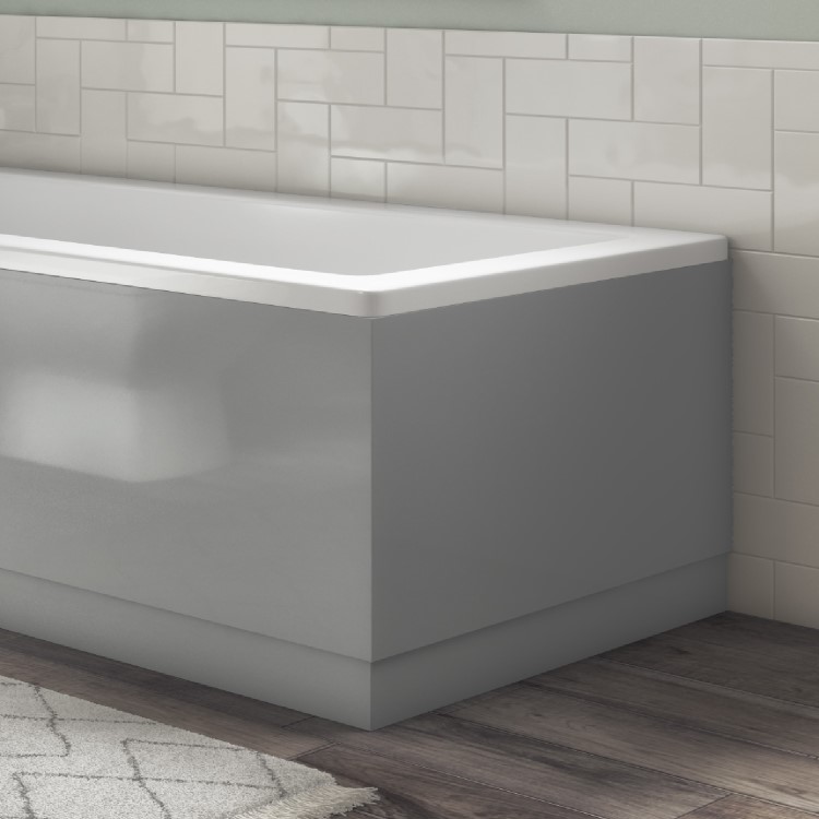 1700 Round Single Ended Bath with Grey Gloss Bath Front & End Panel 