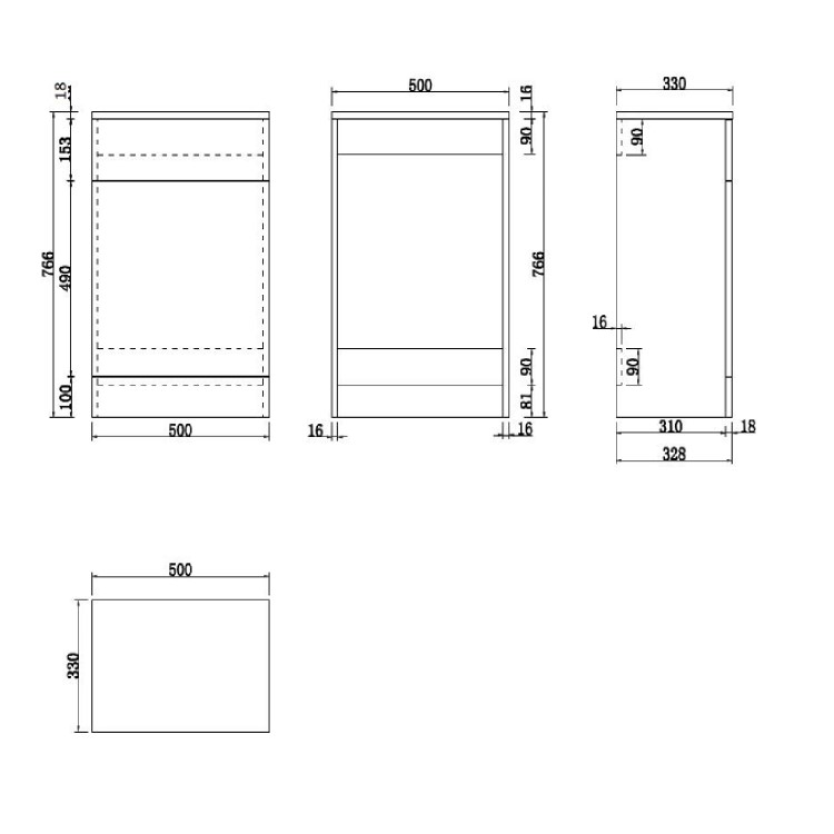500mm x 330mm White Back to Wall Toilet Unit Only - Classic