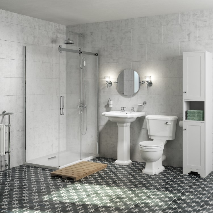 GRADE A3 - Traditional Tall Boy Bathroom Cabinet - Doors & Shelves - Matt White - Baxenden