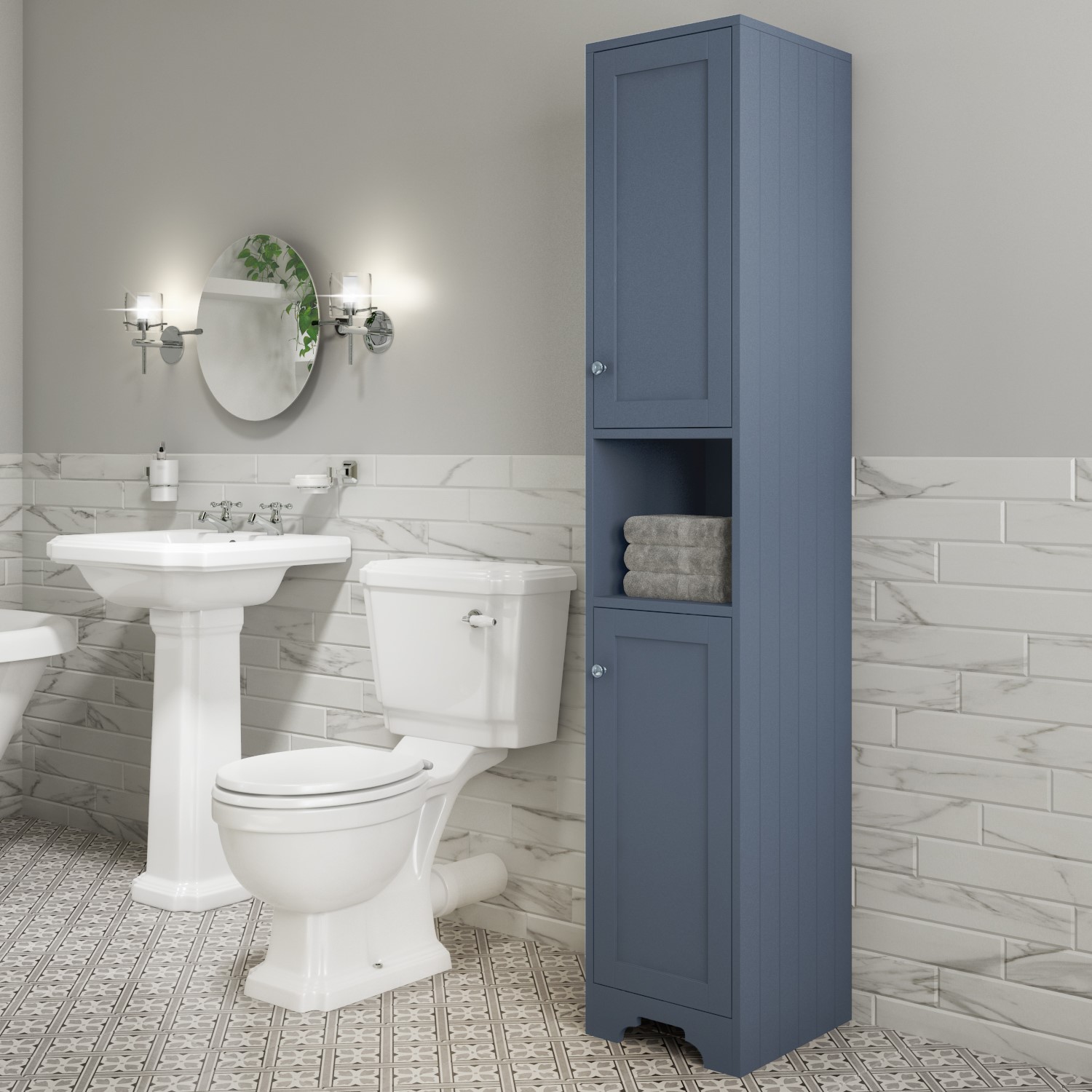 Blue Freestanding Tall Bathroom Cabinet 350Mm - Baxenden Beba_24985 | Appliances Direct