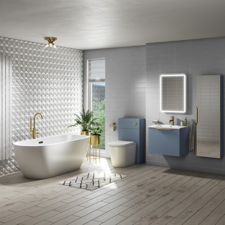 GRADE A1 - 400mm Blue Mirrored Wall Mounted Tall Bathroom Cabinet - Sion