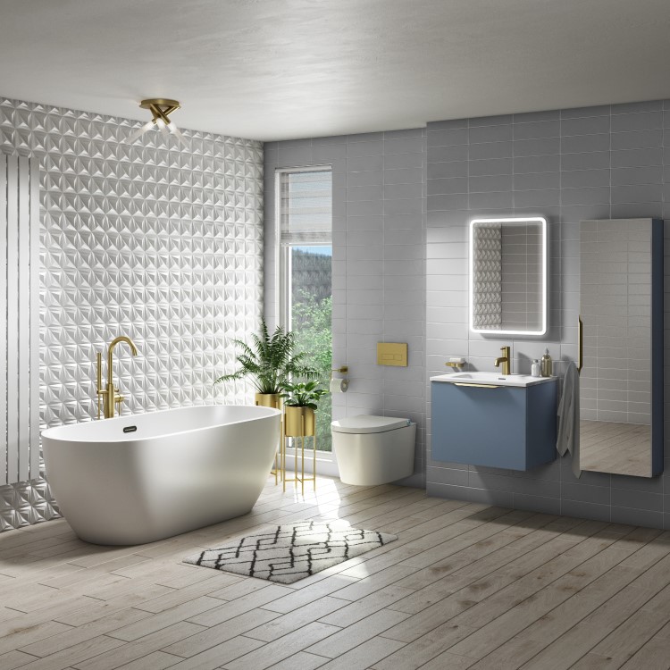 GRADE A1 - 400mm Blue Mirrored Wall Mounted Tall Bathroom Cabinet - Sion