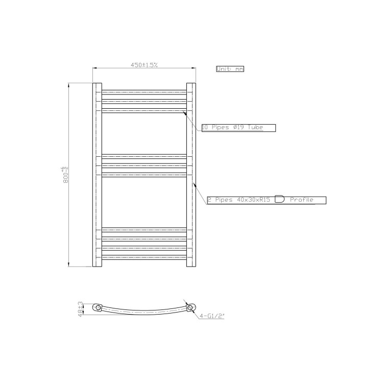 Chrome Towel Radiator 800 x 450mm - Gobi