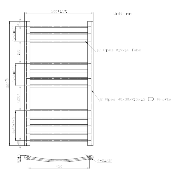 Chrome Towel Radiator 1000 x 500mm - Gobi