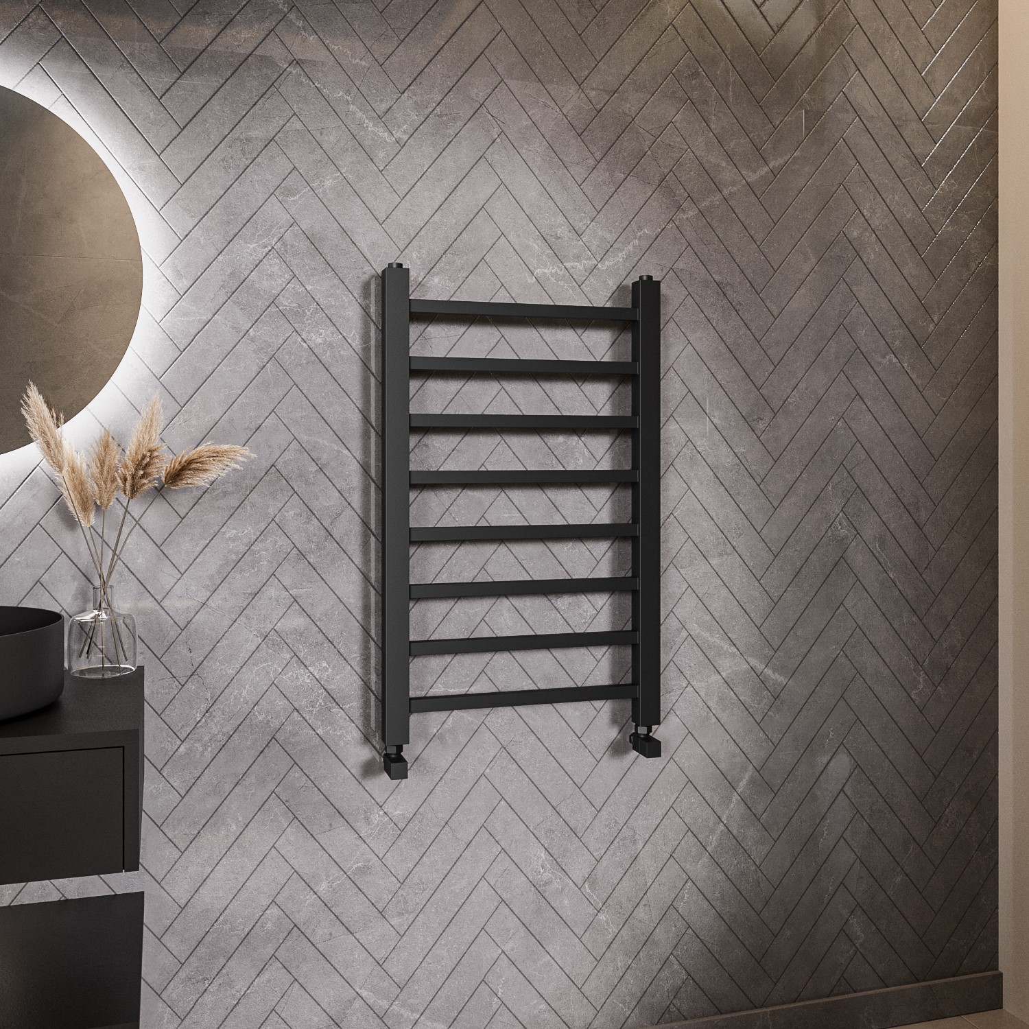 Black Heated Towel Rail Radiator 800 x 500mm - Sonoran