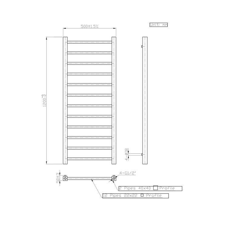 GRADE A2 - Black Towel Radiator 1200 x 500mm - Sonoran